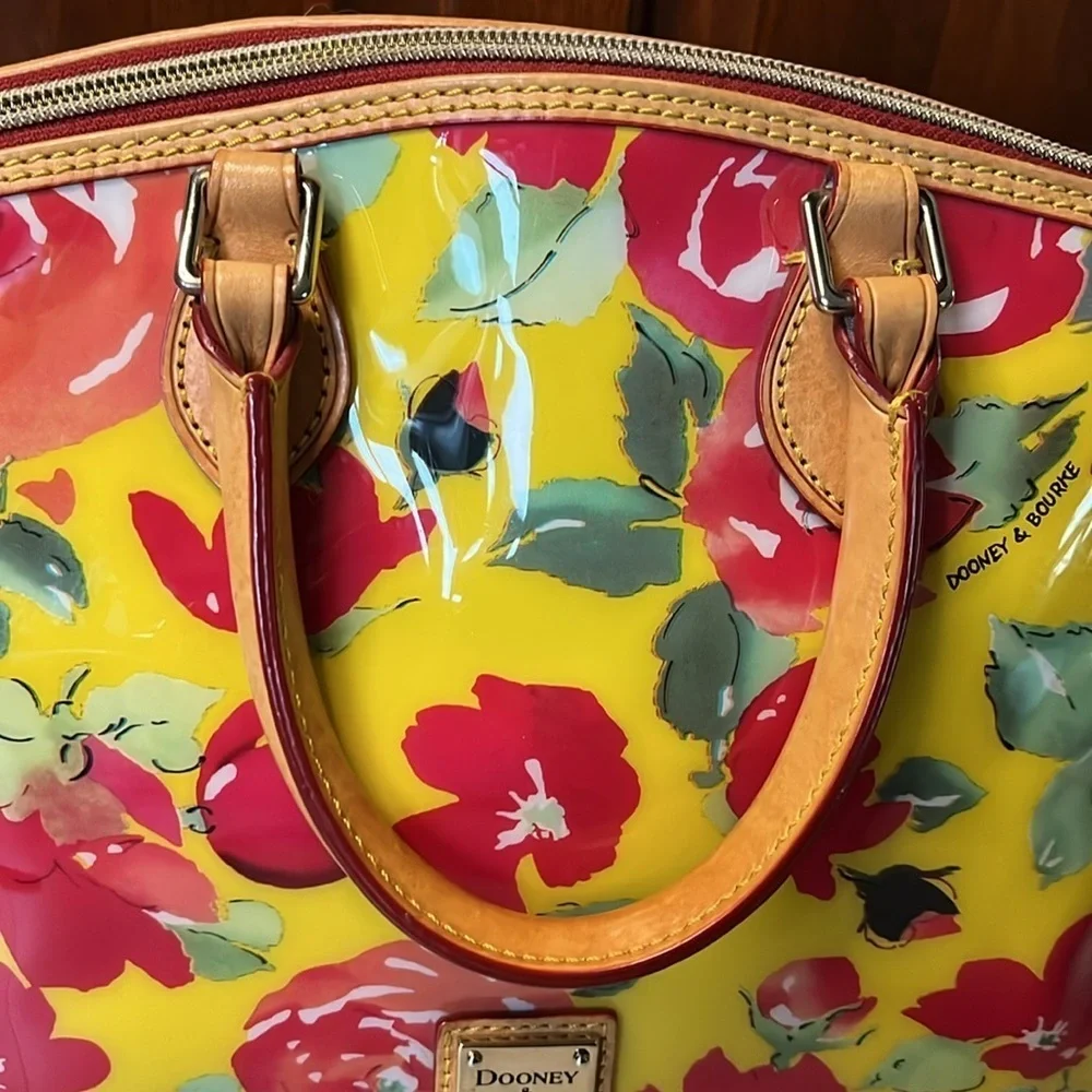 Dooney Bourke  Satchel Crossbody  shoulder Bag  vinyl coated floral/leather EUC